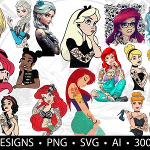17 verschiedene Punk und Metal Prinzessinnen Sublimation Design, PNG und SVG Datei digitaler Download, Verwendung mit Photoshop, Canva, Grafikprogrammen