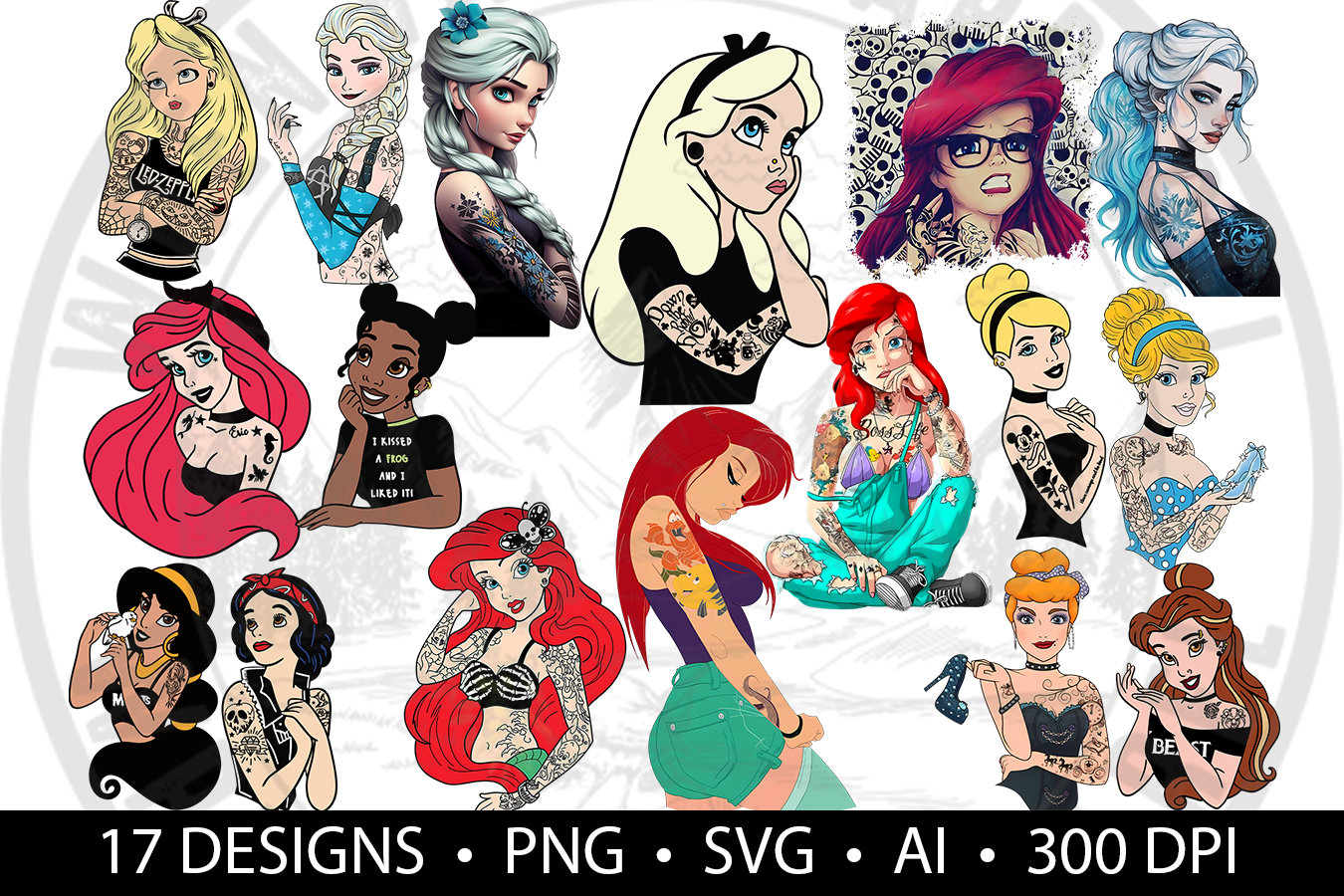 Tattooed Princesses | Tattoo | Punk Princess | Disney Inspired | Princess |  Princess Cup | Disney Princess Inspired