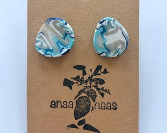 Blue swirl stud clay earrings