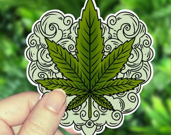 Pot Leaf Smoke Heart Sticker | Holographic Water Resistant