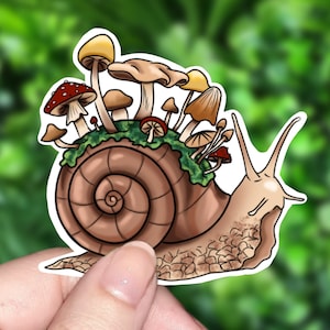 Mossy Snail & Mushroom Sticker | Holographic Waterproof