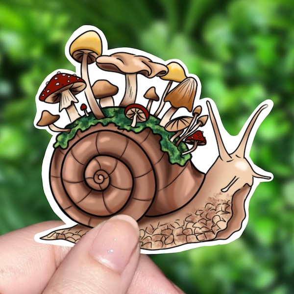 Mossy Snail & Mushroom Sticker | Holographic Waterproof