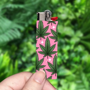 Pink Pot Leaf Lighter Wrap Sticker | Holographic Water Resistant | Sticker Only, Lighter Not Included