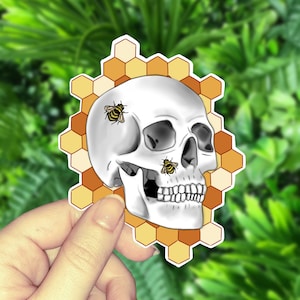 Bee & Honeycomb Skull Sticker | Holographic Water Resistant | Two Holographic Options