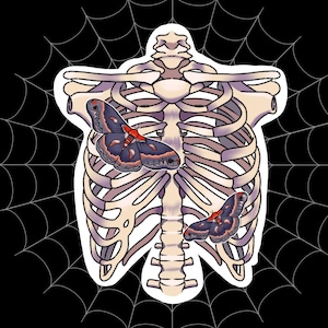 Moth Rib Cage Halloween Sticker | Sparkle Holographic | Water Proof & UV Resistant