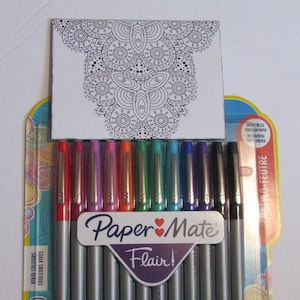 Feutres Paper Mate Flair, avec carte à colorier GRATUITE ! Couleurs vives, feutres à pointe ultra fine (0,4 mm), lot de 12, encre à base d'eau