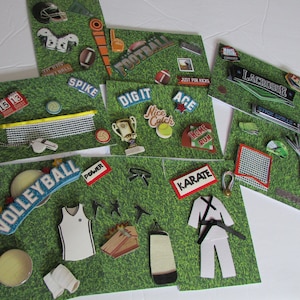 Unique, 1 d’un genre fait à la main Cartes de vœux de sport, Football, Karaté, Lacrosse, Volleyball, Prix, fait par une jeune fille pour le fan de sport!