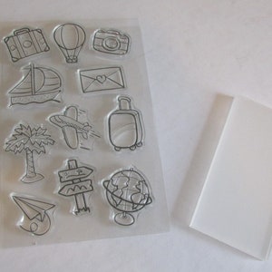 Jeu de tampons en silicone 11 pièces - Thème de vacances et bloc d’estampage. Fabrication de cartes, scrapbooking, artisanat, invitations, fêtes, décoration à thème