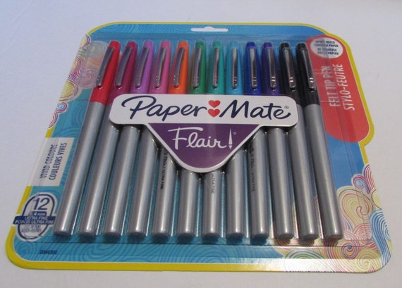 Paper Mate Flair Felt Pens, With FREE Card to Colour Vivid Colours, Felt  Tip Pens, Ultra Fine 0.4mm, 12 Pack, Water Based Ink 