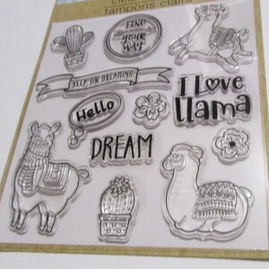 Ensemble de timbres en silicone de 12 pièces - Ensemble de lama avec formulation, cactus, fabrication de cartes, scrapbooking, artisanat, invitations, fêtes, décorations à thème