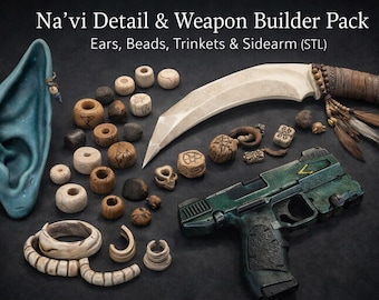 Zestaw Na’vi Cosplay Detail Builder – drobiazgi, biżuteria, uszy i broń (STL)