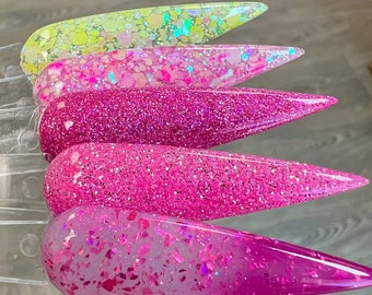 Pink Lemonade Collection- dip powder, dip powder for nails, acrylic, summer, valentine, pink, yellow, glitter, color changing, thermal, set