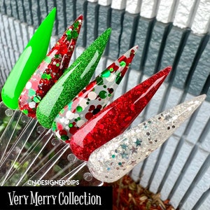Very Merry Collectiondip powder, dip powder for nails, dip nail, nail dip, Christmas, nails, acrylics, acrylic, glitter, nail, dip