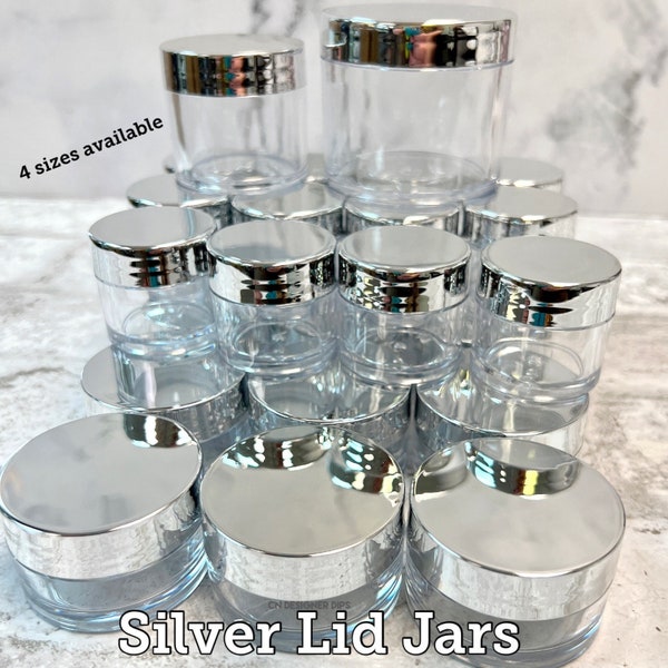 Silver Lid Jars- acrylic jars, cosmetic jars, jars, empty jars, double wall jars, acrylic jar, glitter jars, dip powder jars, glitter jar