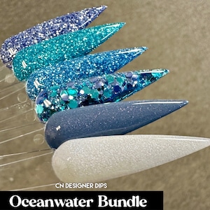 Oceanwater Bundle- Tauchpuder, Tauchpulver für Nägel, Tauchnagel, Nagelbad, Acrylfarben, Acryl, Glitter, Nägel, Nagel, Bad, Tauchpulverset, blau