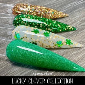 Lucky Clover Collection- dip powder, dip powder for nails, acrylic, green, dip nail powder, st Patrick, nail dip, glitter, st patrick&#39;s