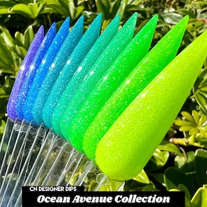 Coleção Ocean Ave - pó acrílico para unhas, pó para imersão, acrílico, verão, neon, brilhante, azul, verde, amarelo, cintilante, conjunto