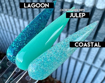 Coastal Collection- dip powder, dip powder for nails, acrylic, blue, green, solid, glitter, set