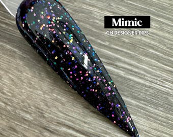 Mimic- dip powder, dip powder for nails, acrylic, black, color shift, glitter