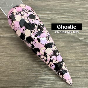 Ghostie- dip powder, dip powder for nails, acrylic, halloween, pink, black, chunky, glitter