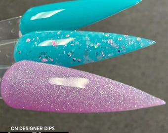 Aqua Bloom Bundle SALE- dip powder, dip powder for nails, acrylic, teal, pink, shimmer, solid, flake