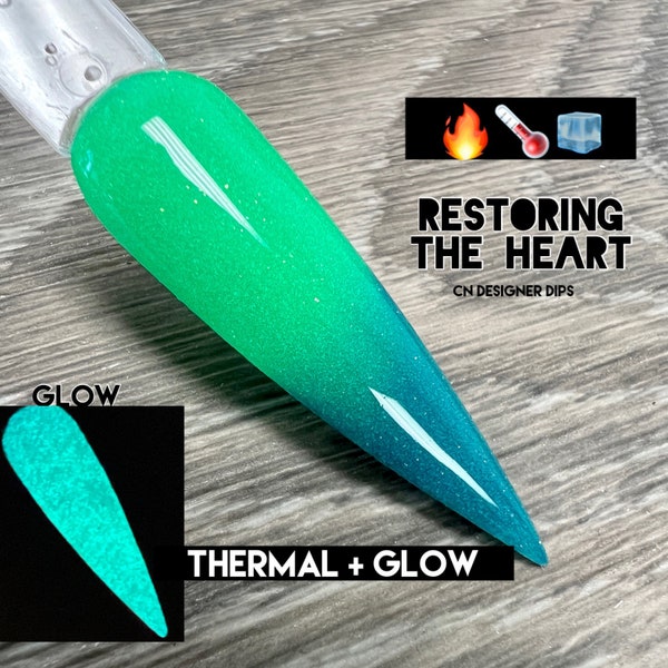 Restaurando o Coração - pó acrílico para unhas, pó acrílico, verde, azul, brilhante, muda de cor, térmico, brilha no escuro