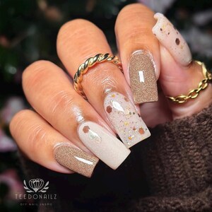 Iced Macchiato- dip powder, dip powder for nails, acrylic, brown, shimmer image 2