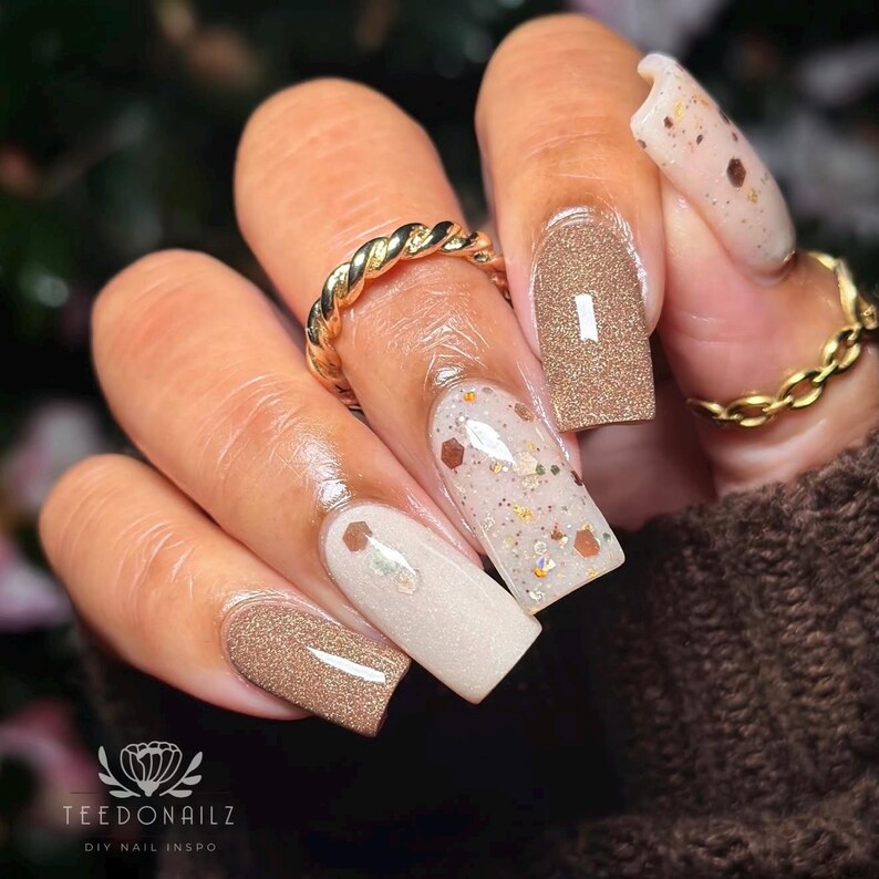 Iced Macchiato- dip powder, dip powder for nails, acrylic, brown, shimmer image 2