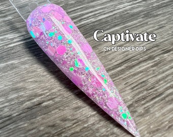 Captivate - ディップパウダー、ネイル用ディップパウダー、アクリル、バレンタイン、チャンキー、ピンク、グリッター