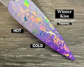 Winter Kiss- dip powder, dip powder for nails, acrylic, purple, flake, flakie, thermal, color changing