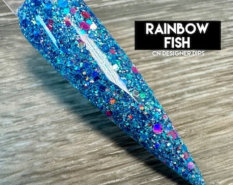 Rainbow Fish- dip powder, dip powder for nails, acrylic, blue, glitter