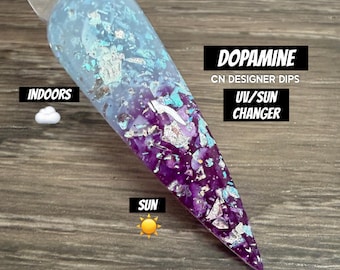 Dopamine- dip powder, dip powder for nails, acrylic, nails, color changing, sun, flakes