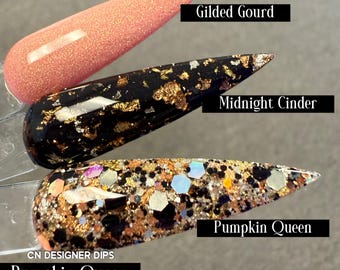 Pumpkin Queen Collection- dip powder, dip powder for nails, acrylic, halloween, fall, autumn, black, orange, glitter, shimmer, foil, set