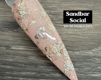 Sandbar Social- dip powder, for nails, acrylic, dip nails, dipping powder, manicure, nails, pink, shimmer, foil