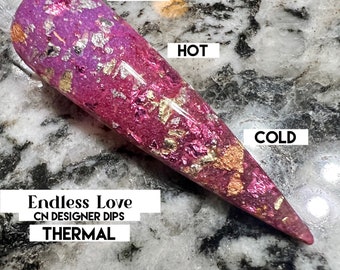 Amor sin fin: polvo de inmersión, polvo de inmersión para uñas, acrílico, San Valentín, rosa, papel de aluminio, cambio de color, térmico