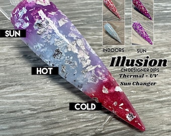 Ilusión: polvo de inmersión, polvo de inmersión para uñas, acrílico, papel de aluminio, cambiadores de color, térmicos.
