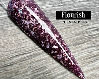 Flourish - Trempette en poudre, poudre pour ongles, acrylique, violet, paillettes, papier d'aluminium