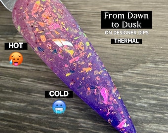 From Dawn to Dusk- dip powder, dip powder for nails, acrylic, pink, purple, rose gold, thermal, color changing, flake, foil