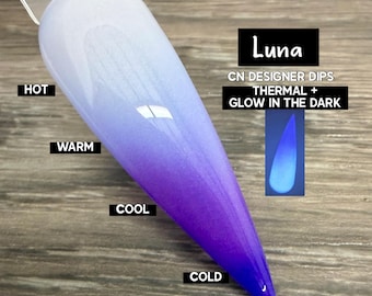 Luna- dip powder, dip powder for nails, acrylic, purple, solid, color changing, thermal, glow in the dark