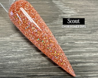 Scout- polvo de inmersión, polvo de inmersión para uñas, acrílico, melocotón, naranja, brillo