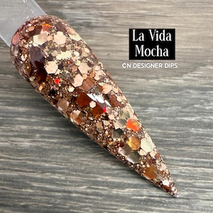 La Vida Mocha - dipppulver, dipppulver för naglar, akryl, höst, neutral, brun, glitter bild 1
