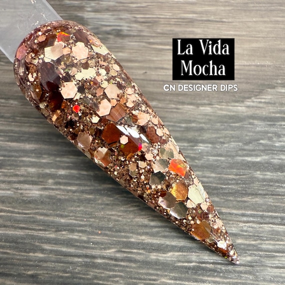 La Vida Mocha- dip powder, dip powder for nails, acrylic, fall, neutral, brown, glitter