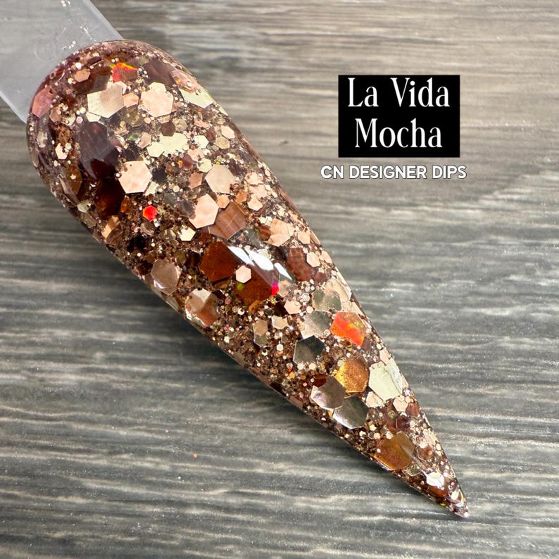 La Vida Mocha - dipppulver, dipppulver för naglar, akryl, höst, neutral, brun, glitter bild 1