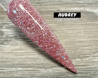 Audrey- dip powder, dip powder for nails, acrylic, valentine, glitter, pink