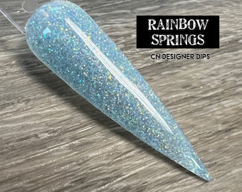 Rainbow Springs- dip powder, dip powder for nails, acrylic, blue, winter, spring, iridescent, glitter