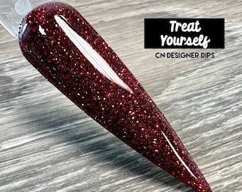 Treat Yourself- dip powder, dip powder for nails, acrylic, burgundy, brown, glitter