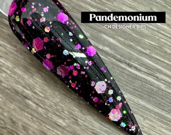 Pandemonium- dip powder, dip powder for nails, acrylic, black, chunky, glitter, color shift