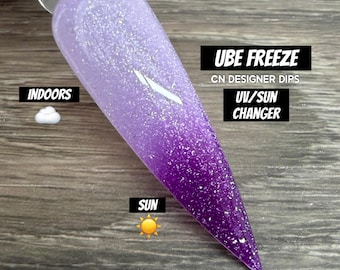 Ube Freeze- dip powder, dip powder for nails, acrylic, nails, color changing, sun, jelly, purple, shimmer