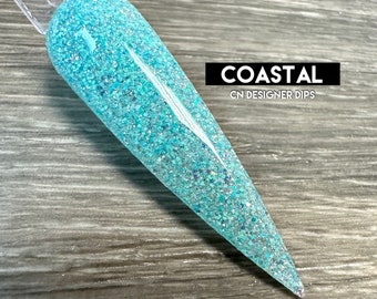 Coastal- dip powder, dip powder for nails, acrylic, blue, spring, glitter