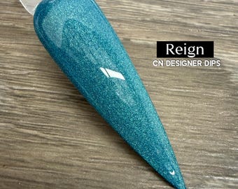 Reign- dip powder, dip powder for nails, acrylic, teal, shimmer